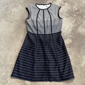 Sandra Darren Sheath Dress Womens Size 14 Striped Nautical Sleeveless Blue White